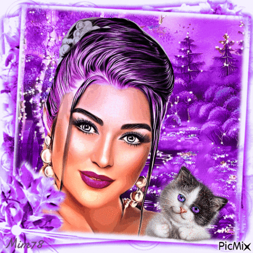 Femme aux cheveux violets - Бесплатный анимированный гифка