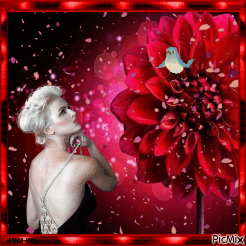 Woman-female-red-flowers - Бесплатни анимирани ГИФ