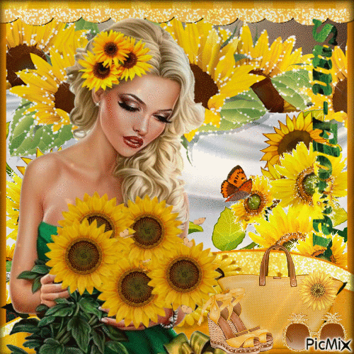 Sonnenblumenfrau - GIF animé gratuit