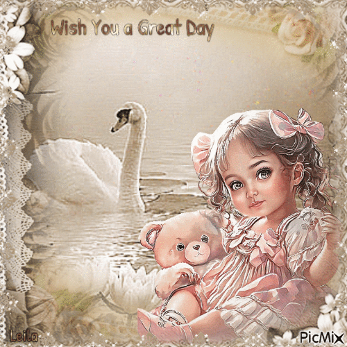 Wish You a Great Day. Beige. Sepia. Girl - GIF animate gratis