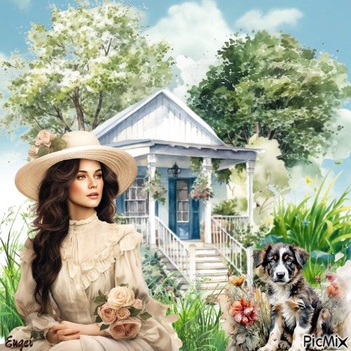 Lady and her dog - δωρεάν png