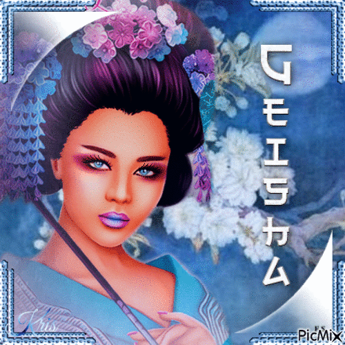 Geisha bleue - Free animated GIF