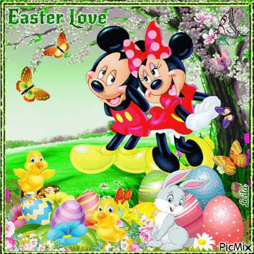 Easter Love. Disney. Mickey and Minnie - Darmowy animowany GIF