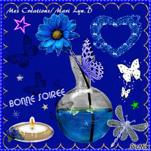 bonne soirée_vase et papillons blue - Gratis geanimeerde GIF