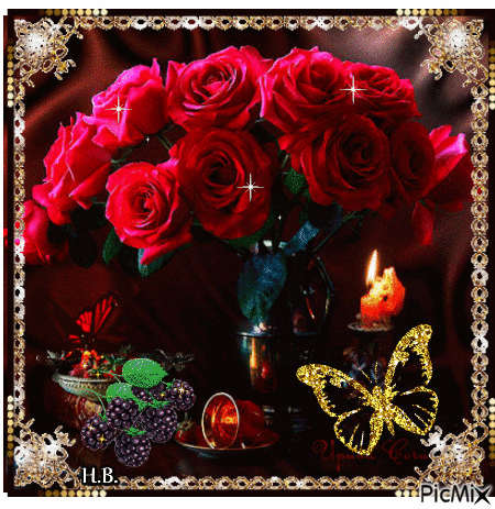 Roses and candle. - GIF animasi gratis