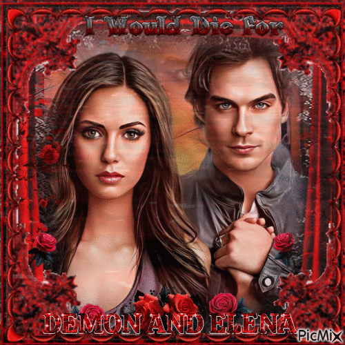 Demon and Elena(The Vampire Diaries) - GIF animado grátis