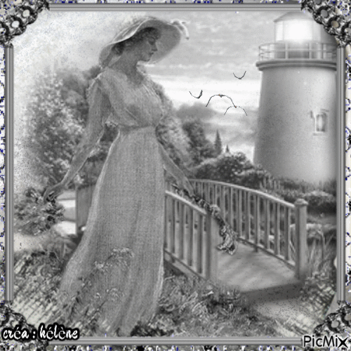 la dame près du pont - Безплатен анимиран GIF