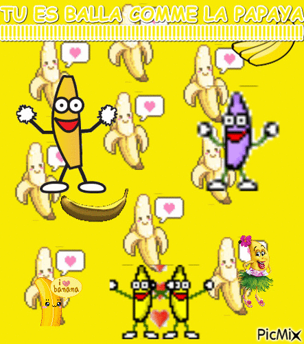 Les mignons et les bananes ne font qu un - Δωρεάν κινούμενο GIF