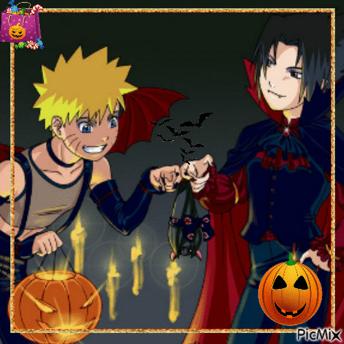 Naruto et Sasuké fête Hallowen ! - Gratis animeret GIF