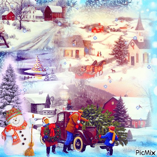 Mon beau village dans la neige - GIF animado gratis