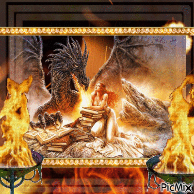 woman and dragon - Bezmaksas animēts GIF