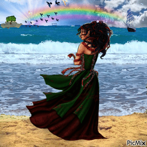 La femme et la mer !!! - Animovaný GIF zadarmo