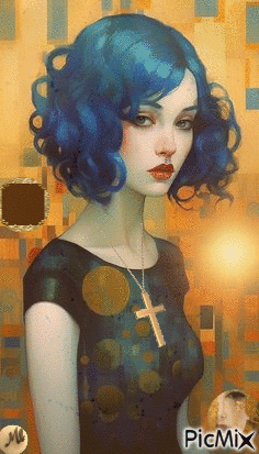Mujer de pelo azul - GIF animado grátis