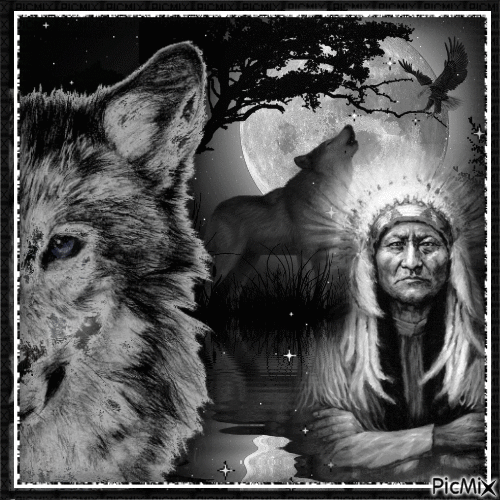 Amérindien et leurs loups - Concours - Gratis geanimeerde GIF