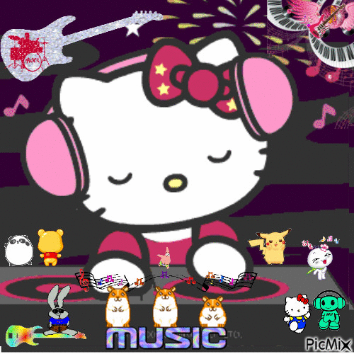 Hello Kitty DJ - GIF animé gratuit