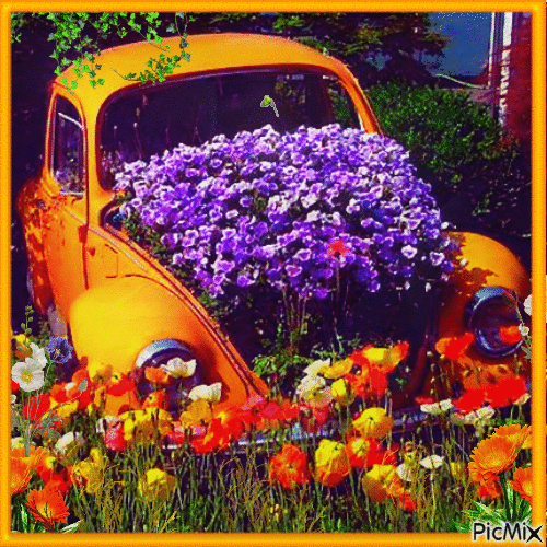 VINTAGE CARS AND FLOWERS - Free animated GIF