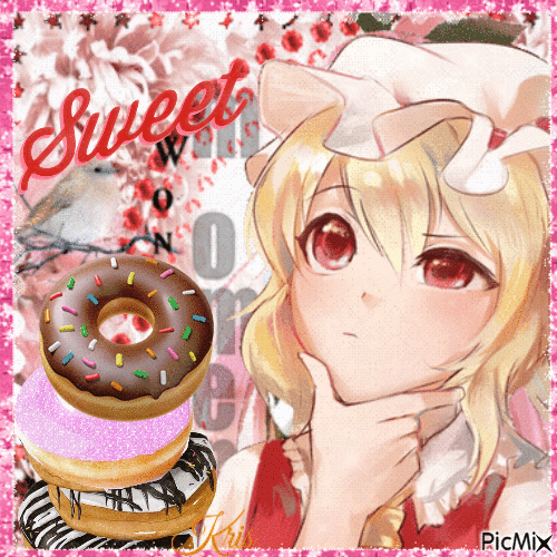 Personnage manga et donuts - Gratis animerad GIF