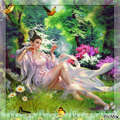 Mujer Fantasia en primavera - Besplatni animirani GIF