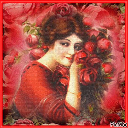 Femme avec des roses vintage. - GIF animé gratuit
