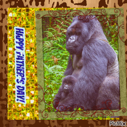 Father's Day Gorilla Dad and Baby - Kostenlose animierte GIFs