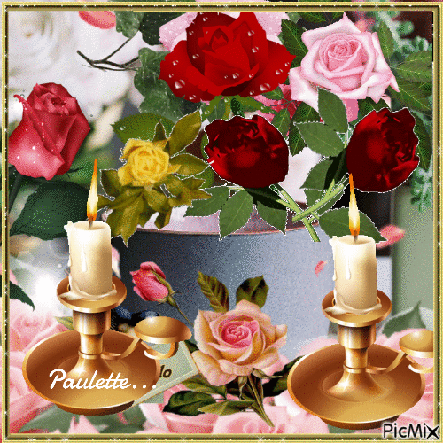 tasse avec roses et bougies - Zdarma animovaný GIF