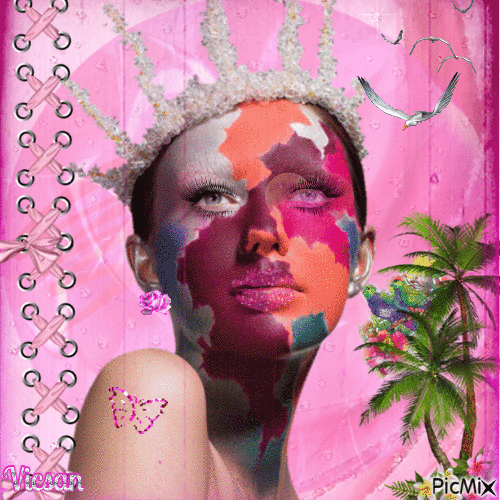 Retrato artístico de una chica -Tonos rosas brillantes - Gratis animerad GIF