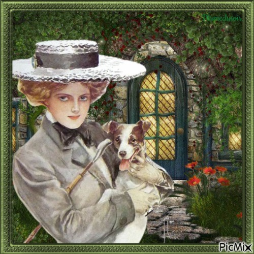 Femme vintage avec son chien. - ilmainen png