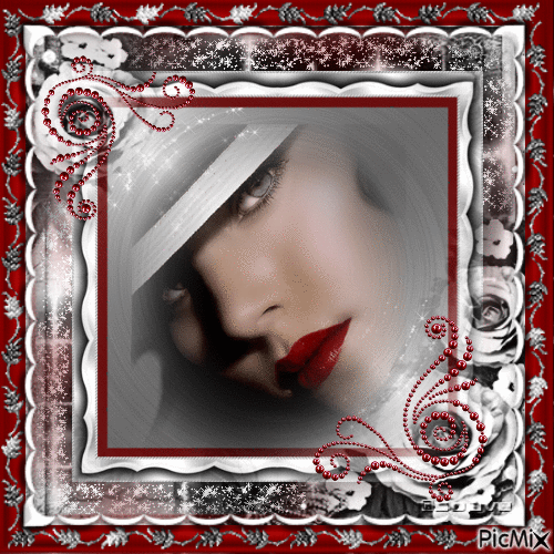 Belle en Chapeau noir et blanc - GIF animé gratuit