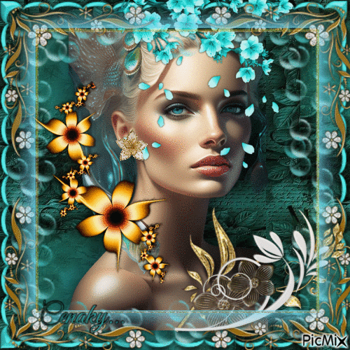 Femme - Doré et turquoise - Безплатен анимиран GIF