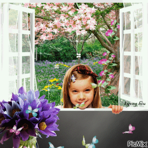 girl behind window - Besplatni animirani GIF