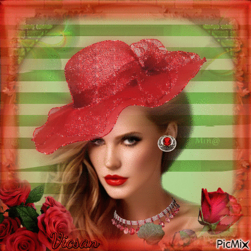 Retrato de mujer elegante en rojo y verde - 免费动画 GIF