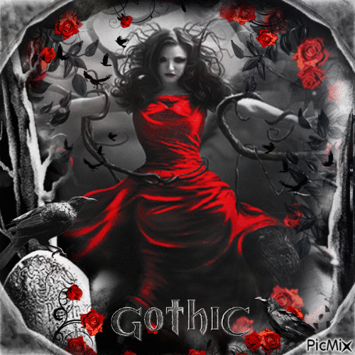 Gothic woman black white red - Animovaný GIF zadarmo
