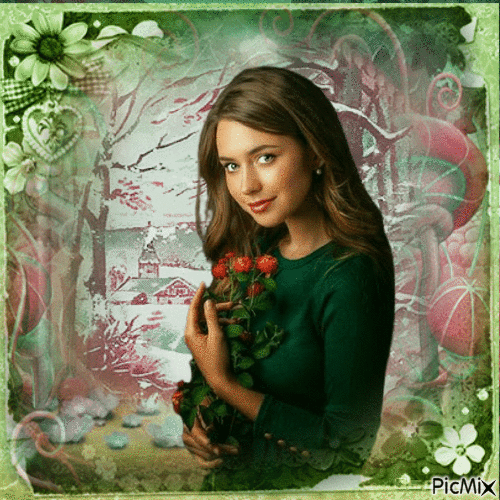 Portrait d'une femme en vert - Δωρεάν κινούμενο GIF