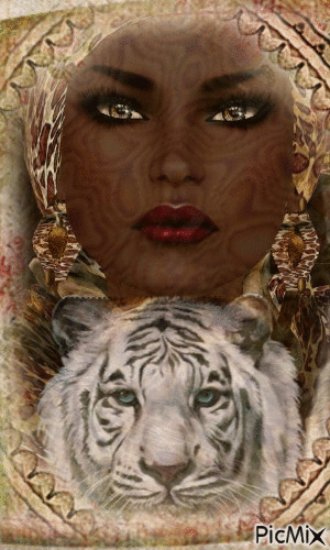 woman and her tiger - Free animated GIF
