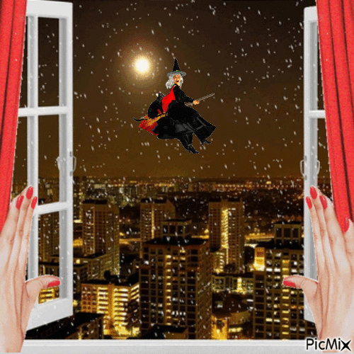 witch in the window - GIF animasi gratis