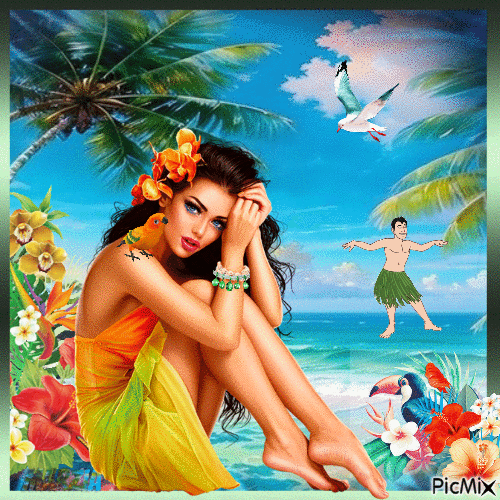 Donna con fiori - tropicale - Darmowy animowany GIF