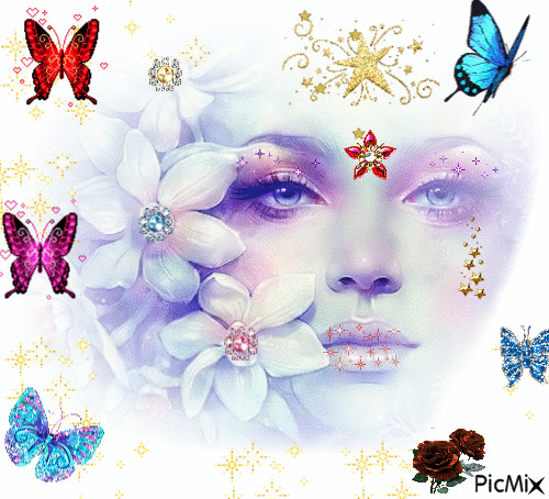 femme au papillons - 無料のアニメーション GIF