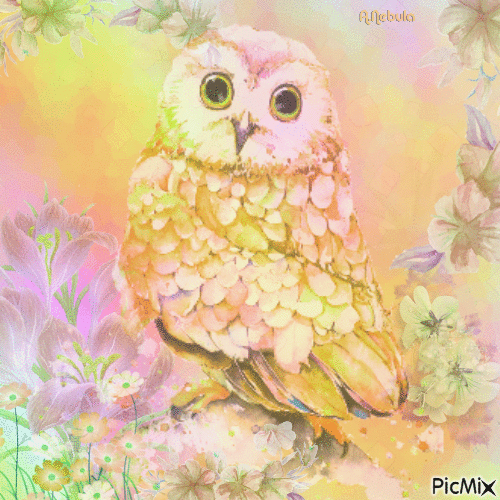 Owl watercolor painting - Free animated GIF