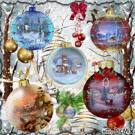 noël des boules avec le paysage🔮 🎄 🎈 🎈 🎈 Boules de Noël des boules avec le paysage - Бесплатный анимированный гифка