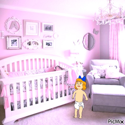 Cartoon baby in pink nursery - ilmainen png