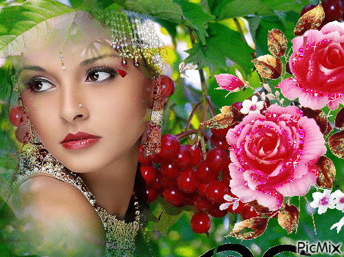 Девушка и розы. - Animovaný GIF zadarmo