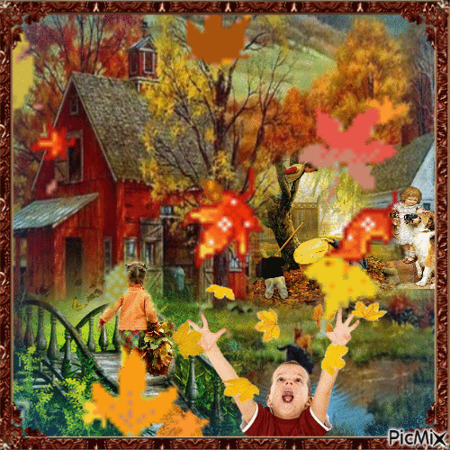 les enfants en automne - Δωρεάν κινούμενο GIF