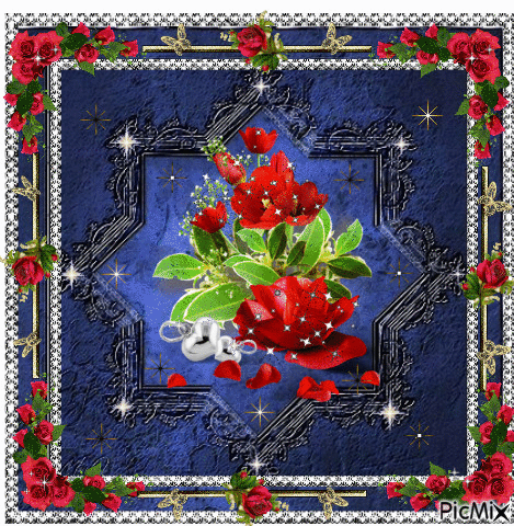 Red roses on dark blue. - Free animated GIF