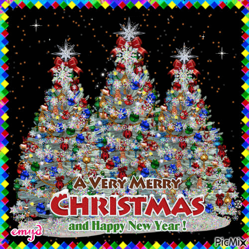 Merry Christmas Happy New Year - GIF animé gratuit