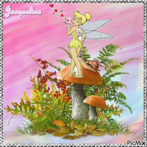 mignonne petite fée sur son champignon - GIF animado gratis