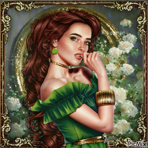 woman in green and gold - Бесплатный анимированный гифка