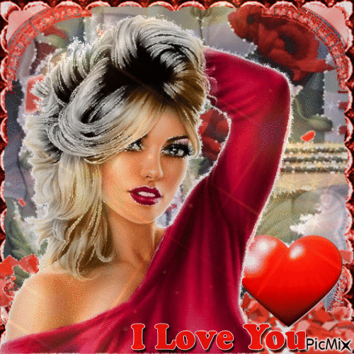 Eine Frau in Rot und ein Rotes Herz - GIF animado grátis