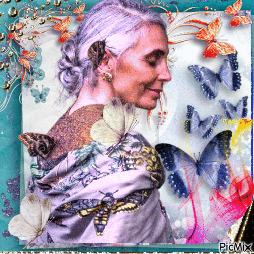 Mulher e borboletas - Ingyenes animált GIF