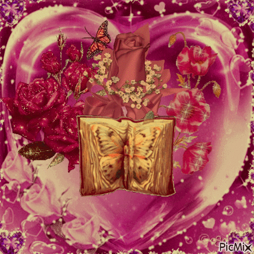 love of books and flowers - Free animated GIF