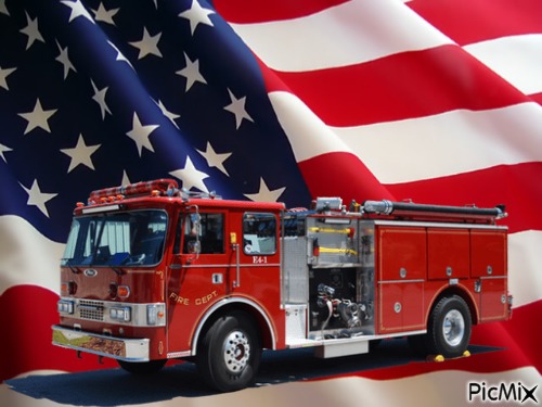Fire truck and flag - gratis png